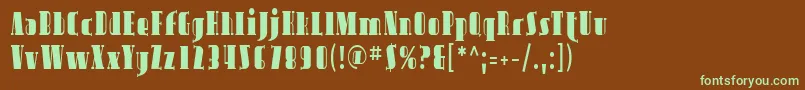 フォントSfavondalecond – 緑色の文字が茶色の背景にあります。