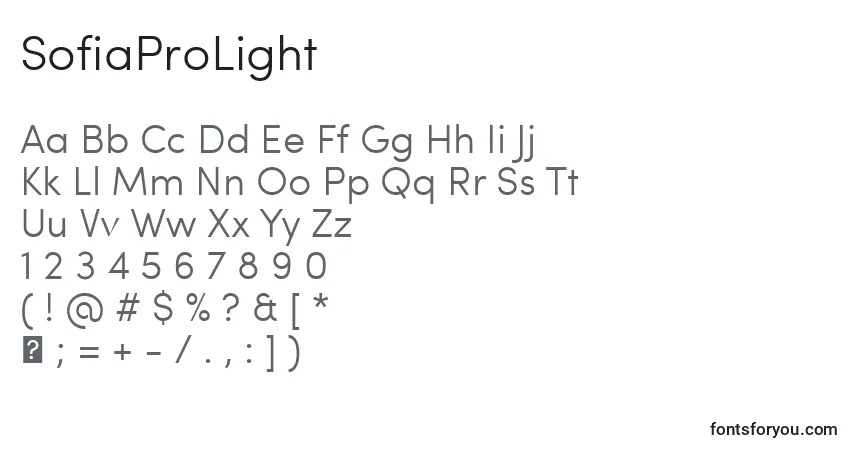 Schriftart SofiaProLight – Alphabet, Zahlen, spezielle Symbole