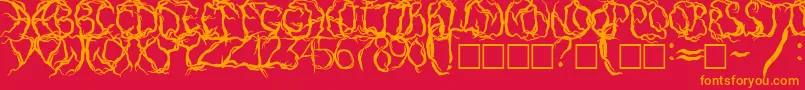 Fonte PaintItDarkRusEng – fontes laranjas em um fundo vermelho
