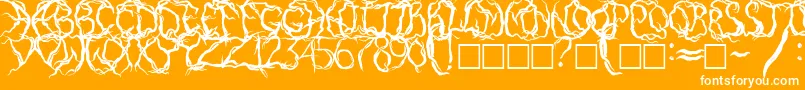 PaintItDarkRusEng-Schriftart – Weiße Schriften auf orangefarbenem Hintergrund