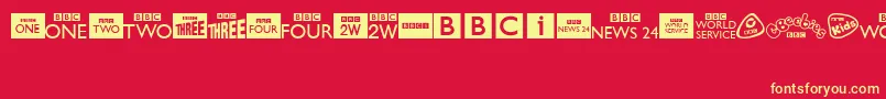 BbcTvChannelLogos-Schriftart – Gelbe Schriften auf rotem Hintergrund