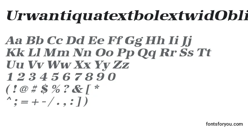 Czcionka UrwantiquatextbolextwidOblique – alfabet, cyfry, specjalne znaki