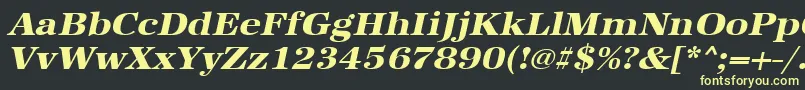 フォントUrwantiquatextbolextwidOblique – 黒い背景に黄色の文字