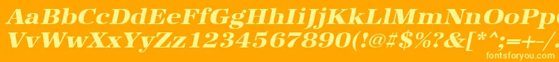 UrwantiquatextbolextwidOblique-Schriftart – Gelbe Schriften auf orangefarbenem Hintergrund