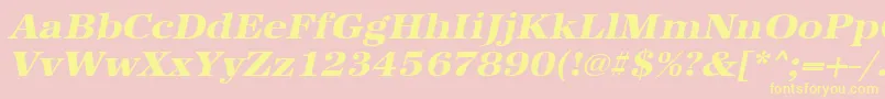 UrwantiquatextbolextwidOblique-Schriftart – Gelbe Schriften auf rosa Hintergrund