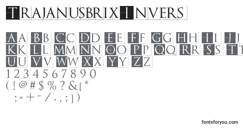 Czcionka TrajanusbrixInvers – alfabet, cyfry, specjalne znaki