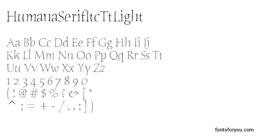 Шрифт HumanaSerifItcTtLight – алфавит, цифры, специальные символы