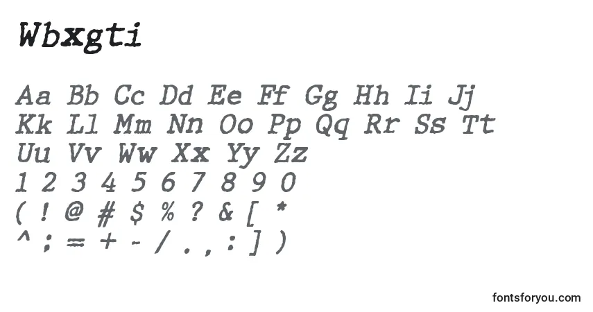 A fonte Wbxgti – alfabeto, números, caracteres especiais
