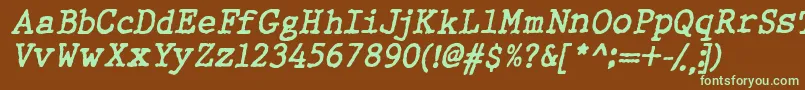 フォントWbxgti – 緑色の文字が茶色の背景にあります。