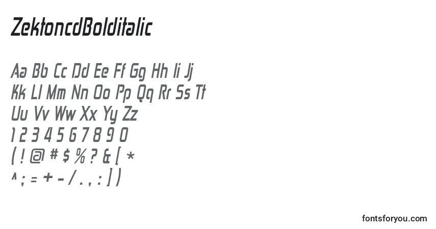 Czcionka ZektoncdBolditalic – alfabet, cyfry, specjalne znaki