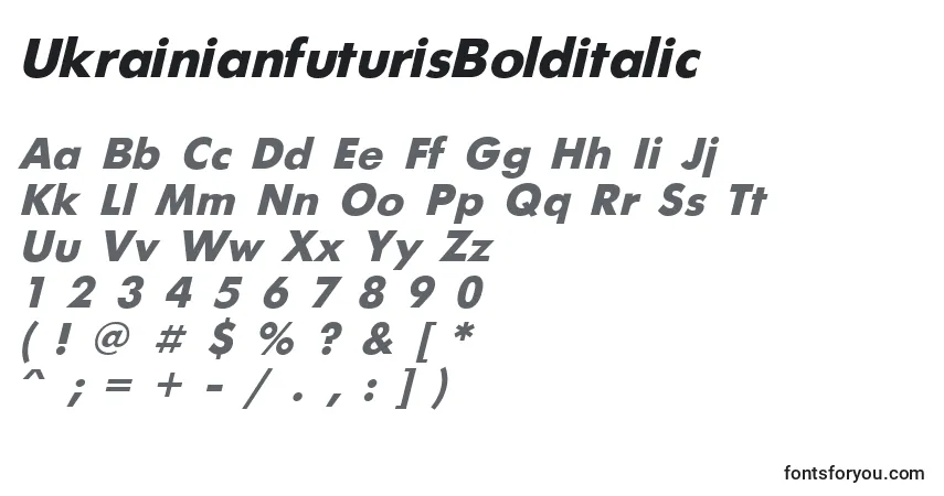 Fuente UkrainianfuturisBolditalic - alfabeto, números, caracteres especiales