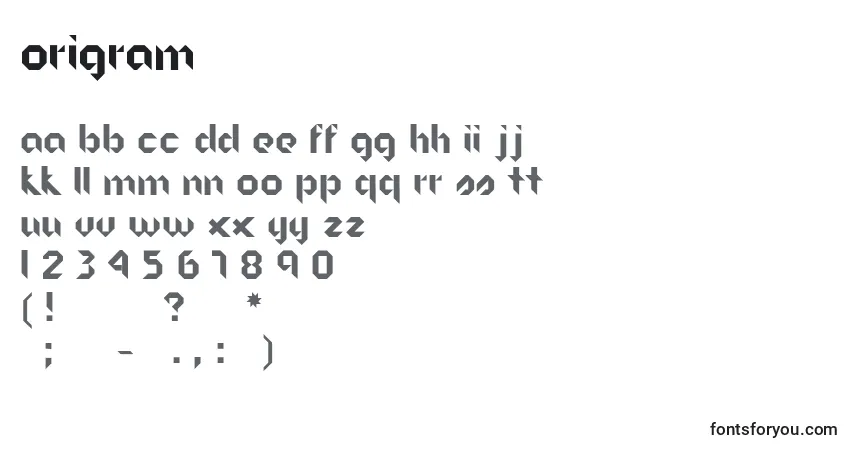 A fonte Origram – alfabeto, números, caracteres especiais