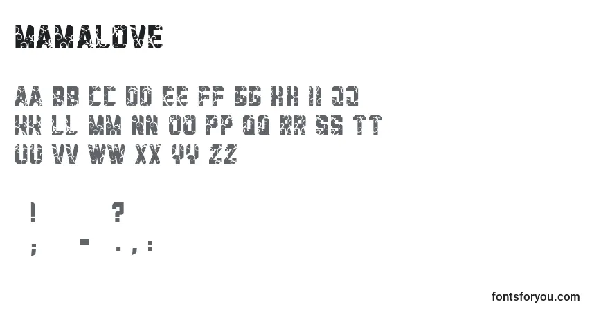 Шрифт Mamalove – алфавит, цифры, специальные символы