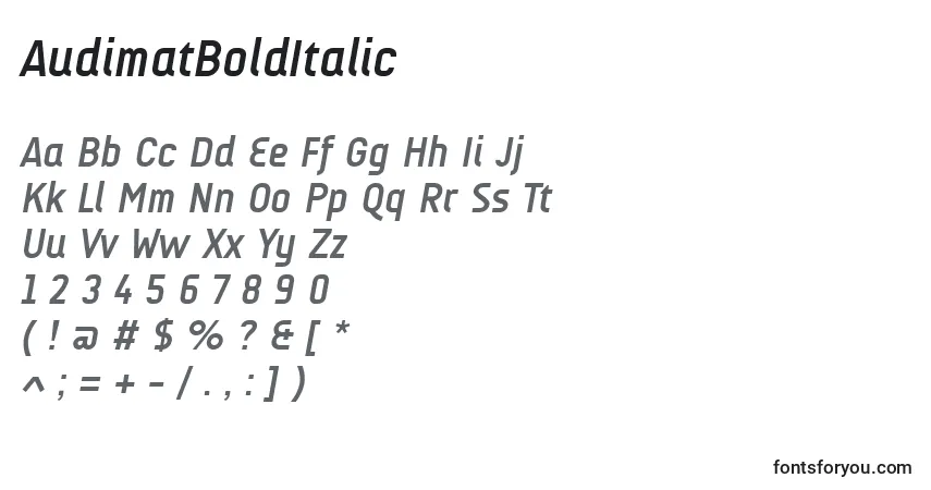 A fonte AudimatBoldItalic – alfabeto, números, caracteres especiais