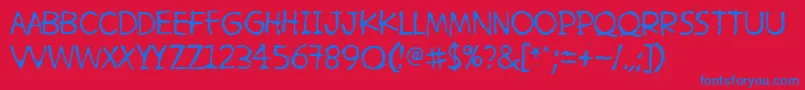HetkeaMyohemmin-fontti – siniset fontit punaisella taustalla