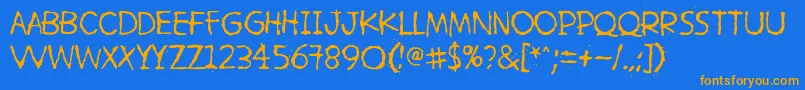HetkeaMyohemmin-fontti – oranssit fontit sinisellä taustalla
