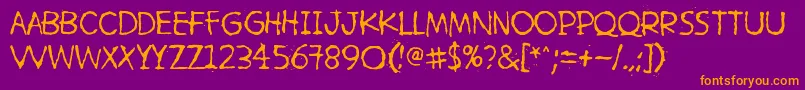 HetkeaMyohemmin-fontti – oranssit fontit violetilla taustalla