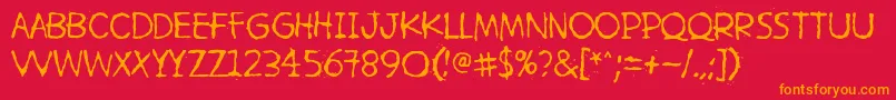 HetkeaMyohemmin-fontti – oranssit fontit punaisella taustalla