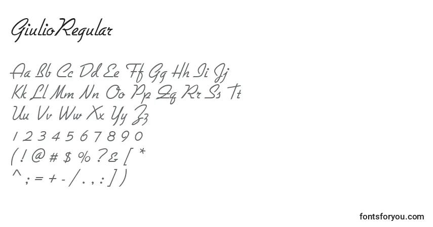 Schriftart GiulioRegular – Alphabet, Zahlen, spezielle Symbole