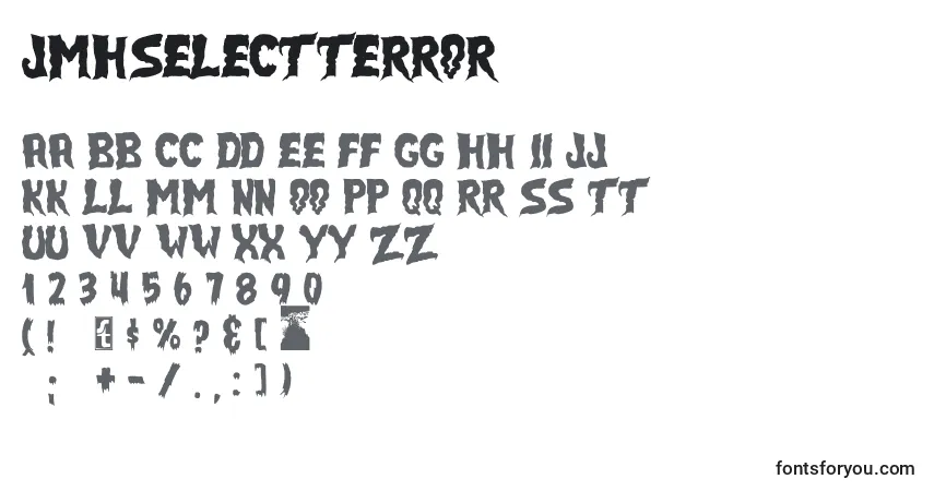 Czcionka JmhSelectTerror – alfabet, cyfry, specjalne znaki