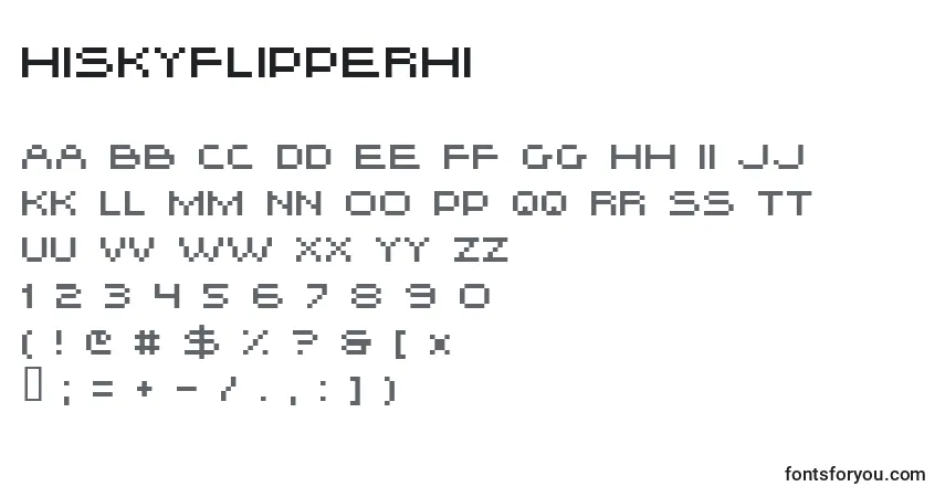 Schriftart Hiskyflipperhi – Alphabet, Zahlen, spezielle Symbole