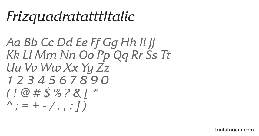 Шрифт FrizquadratatttItalic – алфавит, цифры, специальные символы
