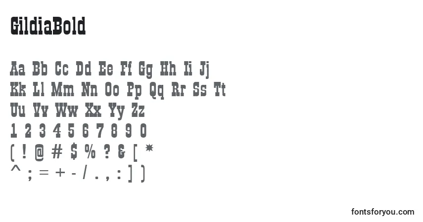 Schriftart GildiaBold – Alphabet, Zahlen, spezielle Symbole