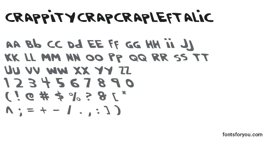 Schriftart CrappityCrapCrapLeftalic – Alphabet, Zahlen, spezielle Symbole