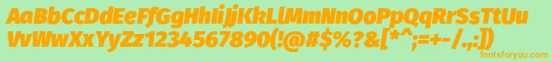 フォントFirasansUltraitalic – オレンジの文字が緑の背景にあります。
