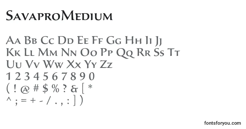 A fonte SavaproMedium – alfabeto, números, caracteres especiais