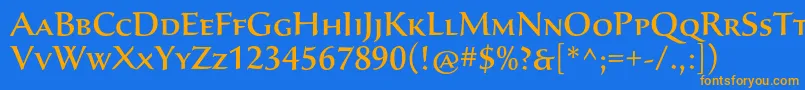 フォントSavaproMedium – オレンジ色の文字が青い背景にあります。