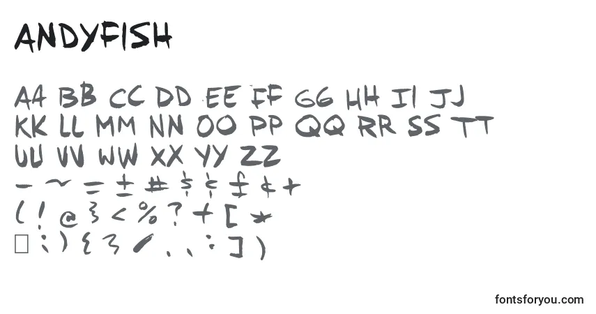 Schriftart Andyfish – Alphabet, Zahlen, spezielle Symbole