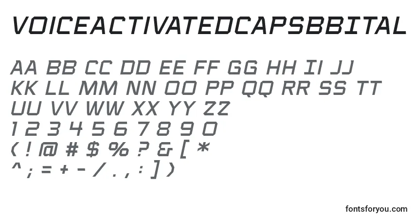 Шрифт VoiceactivatedcapsbbItal – алфавит, цифры, специальные символы
