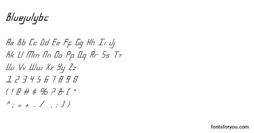 Bluejulybc-fontti – aakkoset, numerot, erikoismerkit