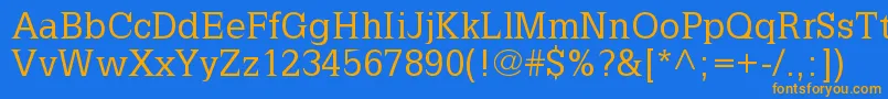 フォントLatinia – オレンジ色の文字が青い背景にあります。