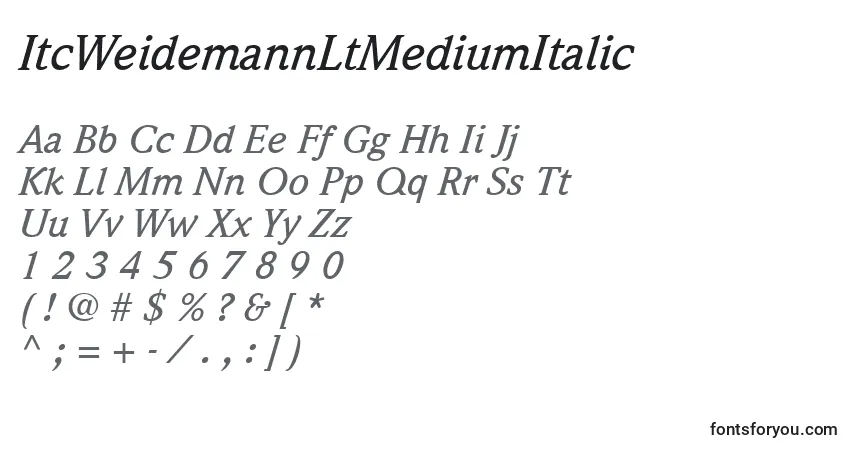 Czcionka ItcWeidemannLtMediumItalic – alfabet, cyfry, specjalne znaki