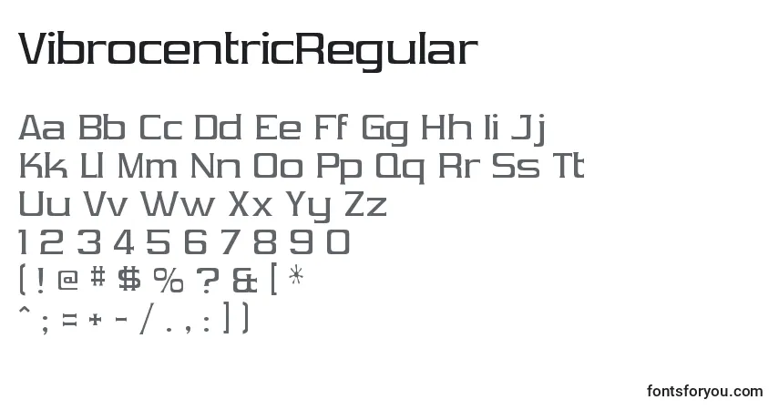 A fonte VibrocentricRegular – alfabeto, números, caracteres especiais