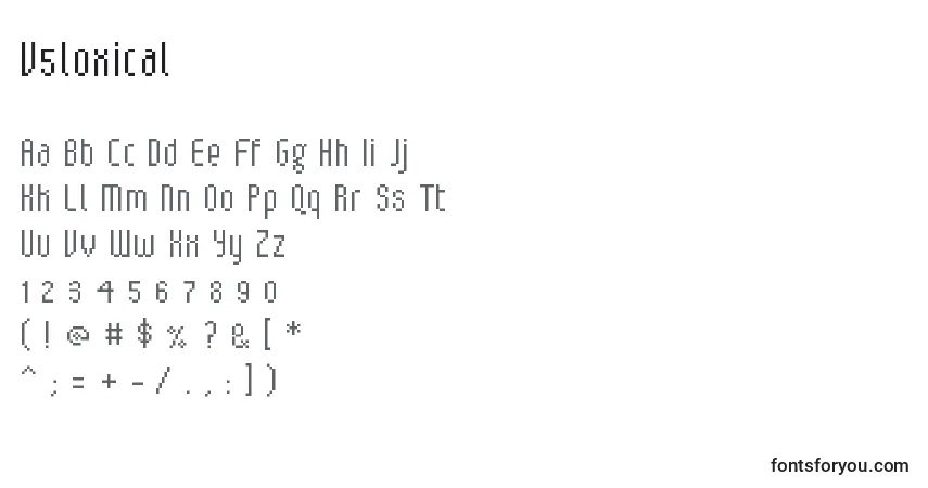 V5loxical-fontti – aakkoset, numerot, erikoismerkit