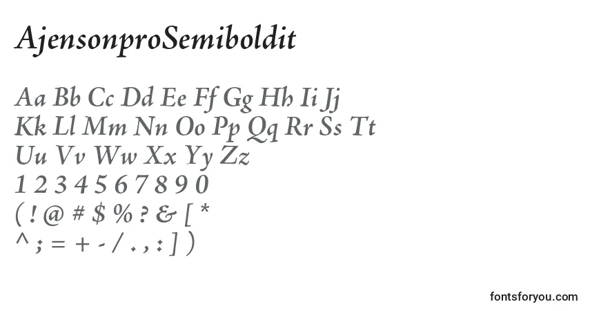 Czcionka AjensonproSemiboldit – alfabet, cyfry, specjalne znaki