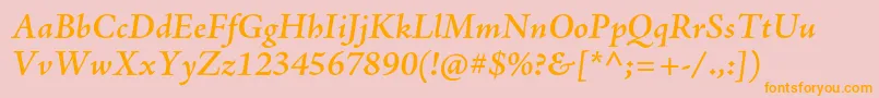 フォントAjensonproSemiboldit – オレンジの文字がピンクの背景にあります。