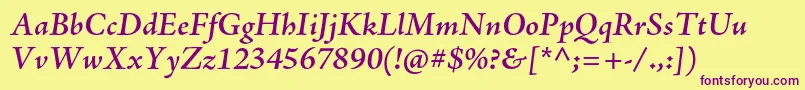 AjensonproSemiboldit-fontti – violetit fontit keltaisella taustalla