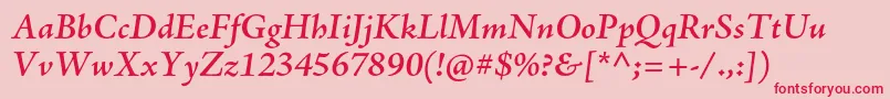 フォントAjensonproSemiboldit – ピンクの背景に赤い文字