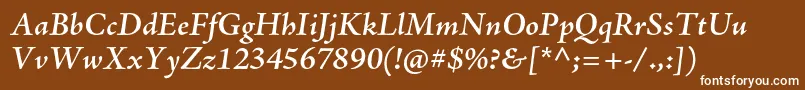 AjensonproSemiboldit-fontti – valkoiset fontit ruskealla taustalla