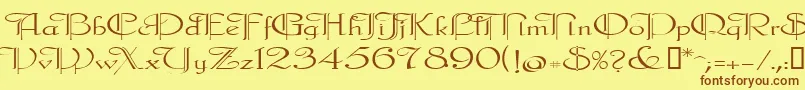 フォントGalecler – 茶色の文字が黄色の背景にあります。