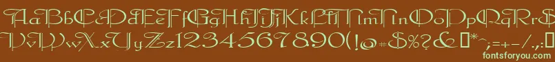 フォントGalecler – 緑色の文字が茶色の背景にあります。