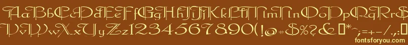 Galecler-fontti – keltaiset fontit ruskealla taustalla
