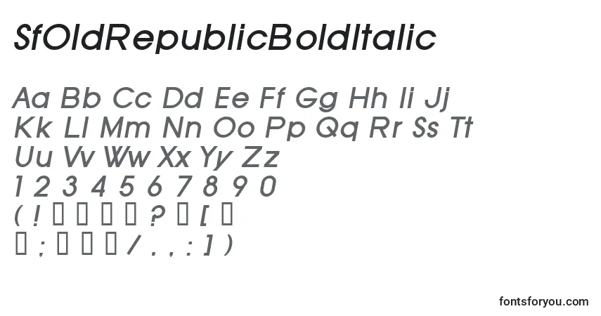 Czcionka SfOldRepublicBoldItalic – alfabet, cyfry, specjalne znaki