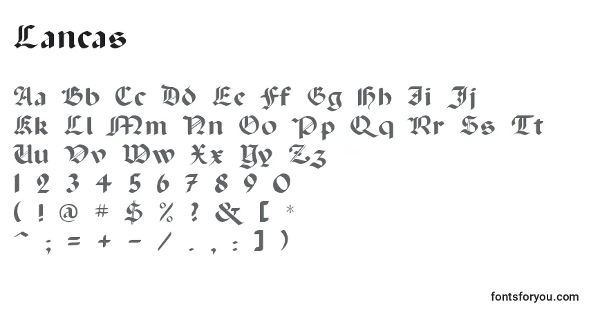 Czcionka Lancas – alfabet, cyfry, specjalne znaki
