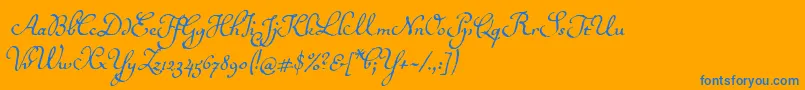 Ballerinoitc-Schriftart – Blaue Schriften auf orangefarbenem Hintergrund