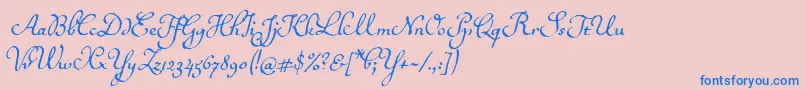 Ballerinoitc-Schriftart – Blaue Schriften auf rosa Hintergrund